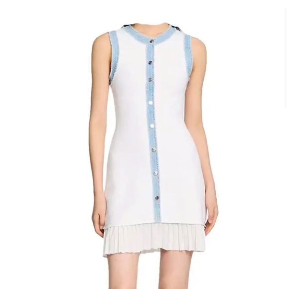 Sandro White and Blue Sleeveless Dress - Picture 2 of 6